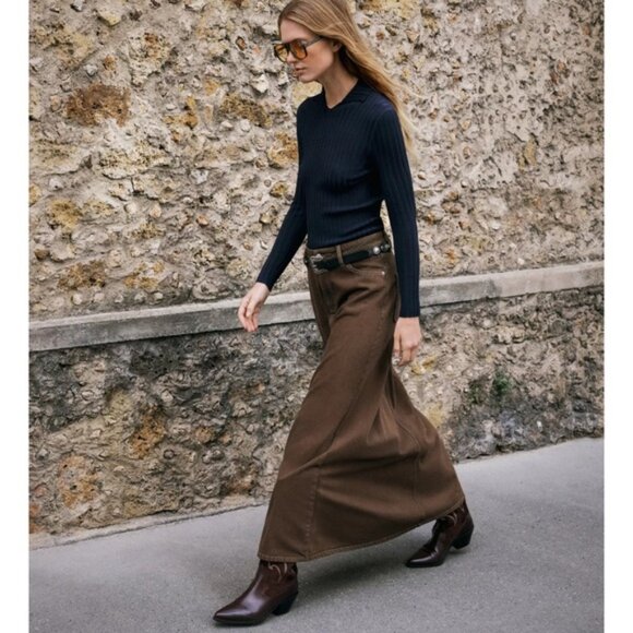 Zara Z1975 DENIM MIDI FLARE SKIRT - Picture 2 of 6